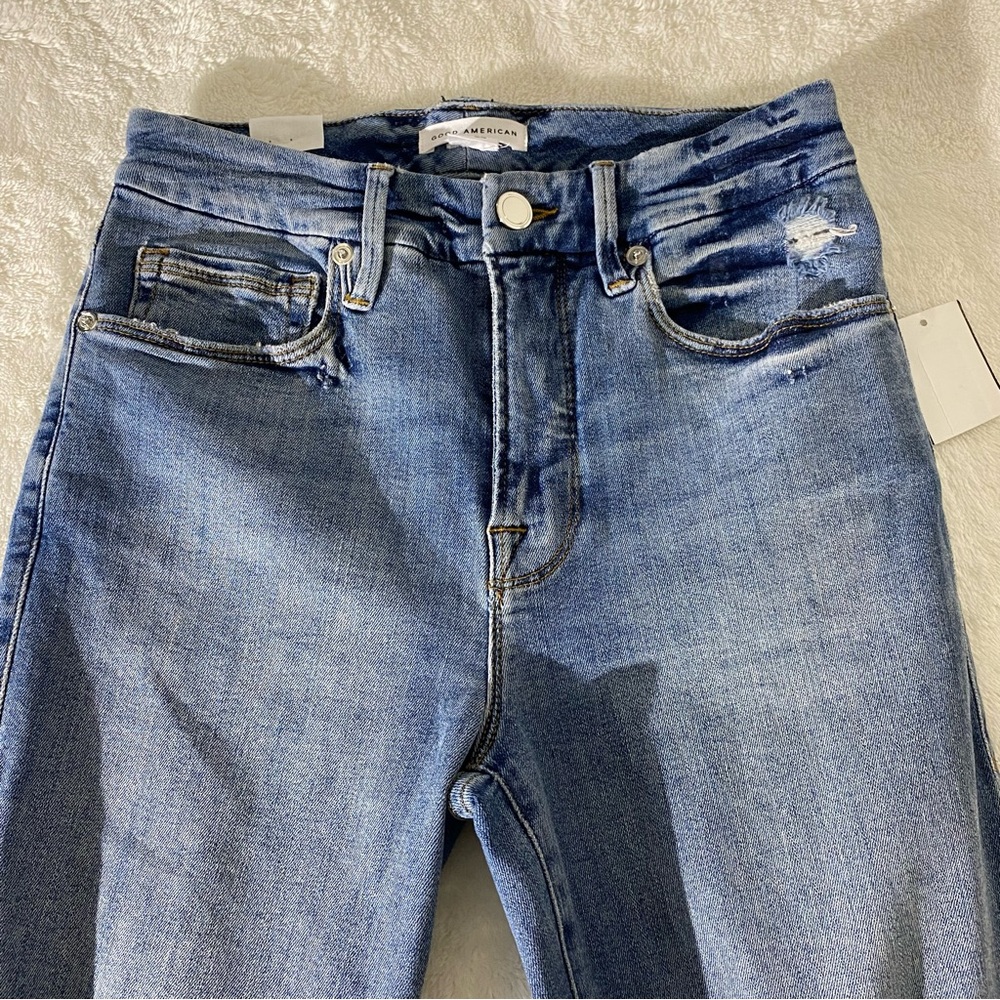 GOOD AMERICAN Good Legs Crop Distressed High Rise Skinny Ankle Jeans - Picture 3 of 8